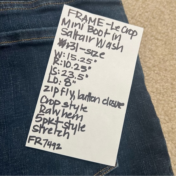 FRAME Denim Le Crop Mini Boot High Waist Raw Hem Jeans Saltair Wash (Dark Blue) - Picture 10 of 10